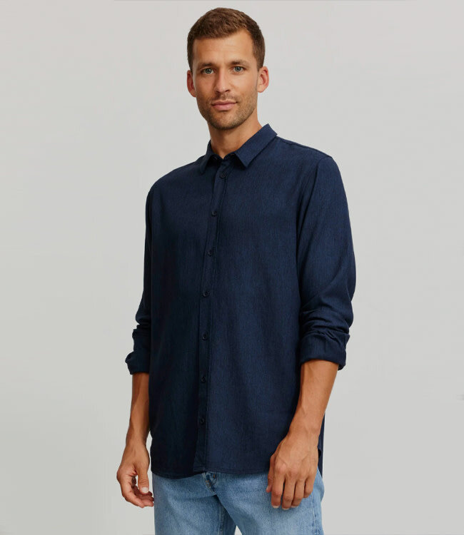 RECOLUTION overhemd NUTMEG NAVY ecovero linnen
