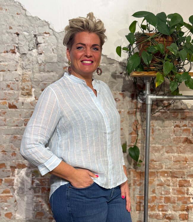 LIVING CRAFTS linnen gestreepte blouse PAM BLUE