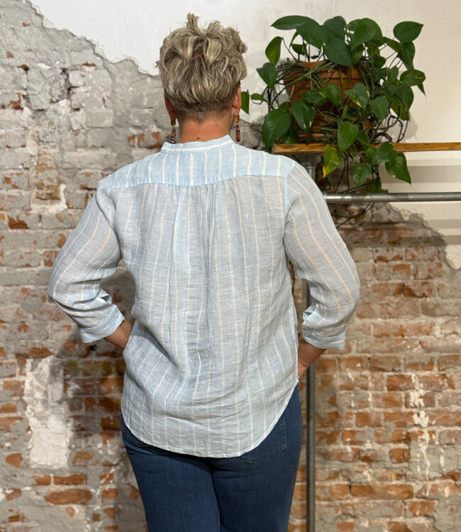 LIVING CRAFTS linnen gestreepte blouse PAM BLUE