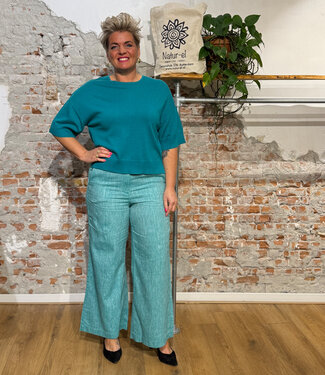 Madness MADNES broek MARIE TEAL van linnen en biokatoen
