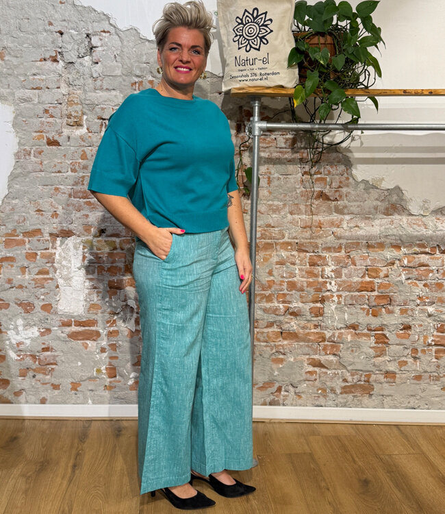 MADNES broek MARIE TEAL van linnen en biokatoen