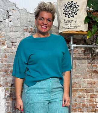 Madness MADNESS wijde trui 1/2 mouw MILA TEAL bio katoen tencel