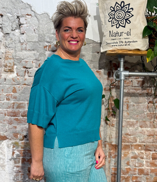 MADNESS wijde trui 1/2 mouw MILA TEAL bio katoen tencel