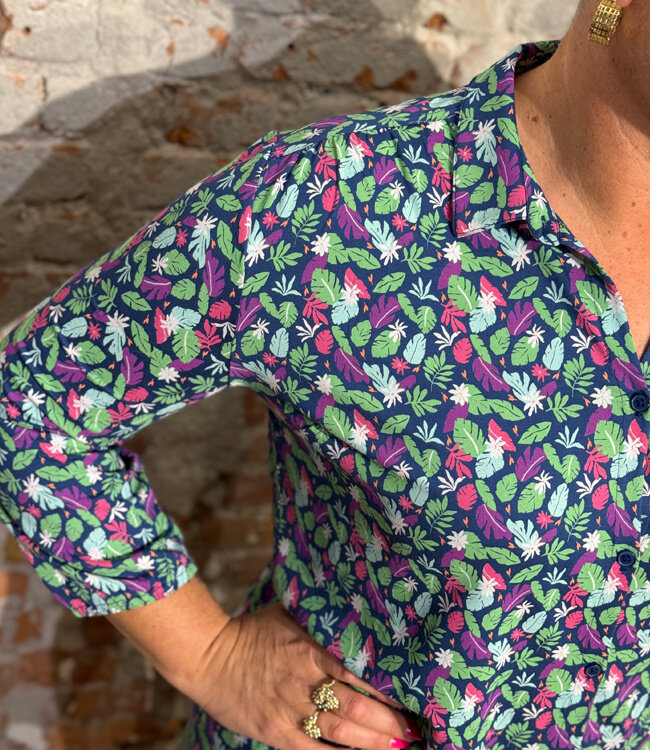 TRANQUILLO ecovero blouse met kraag KATY BOTANIC