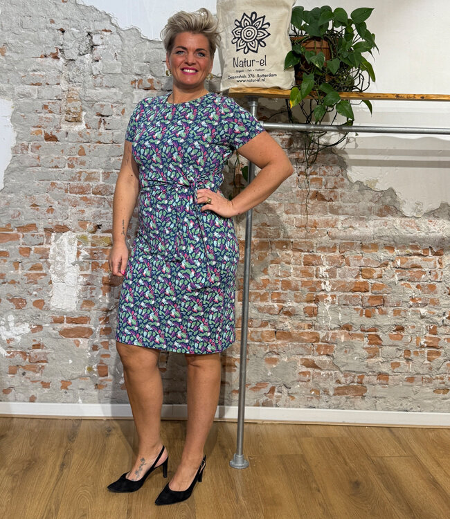 TRANQUILLO jurk met strik OLIVIA BOTANIC ecovero jersey