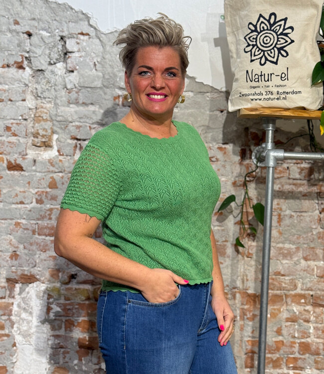 TRANQUILLO ajour shirt EMMA GREEN biologisch katoen