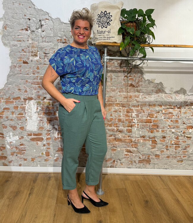 WIDDA broek van pure linnen BIENE TEAL