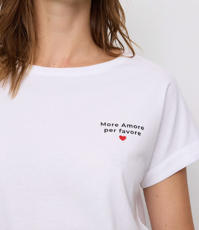 RECOLUTION wit shirt LIV MORE AMORE van biologisch katoen