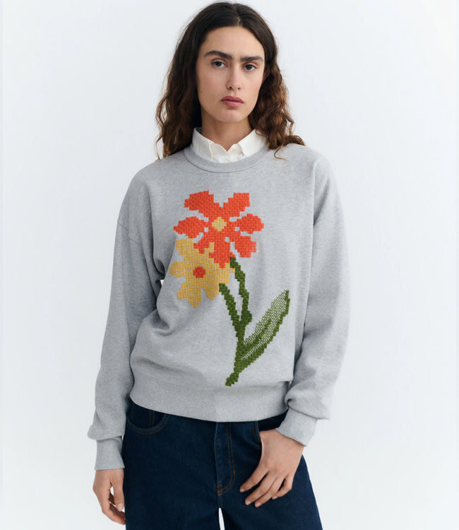THINKING MU geborduurde sweater JODIE POPPY bio katoen