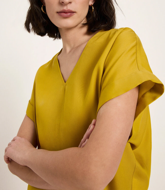 LANIUS effen v-hals blouse NORE KIWI van tencel