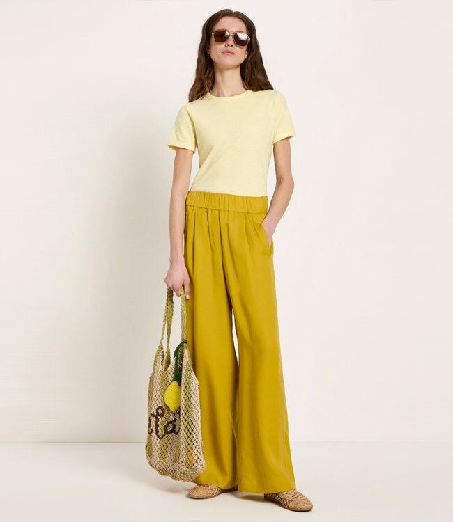 LANIUS wijde pantalon broek JOLENE KIWI van tencel