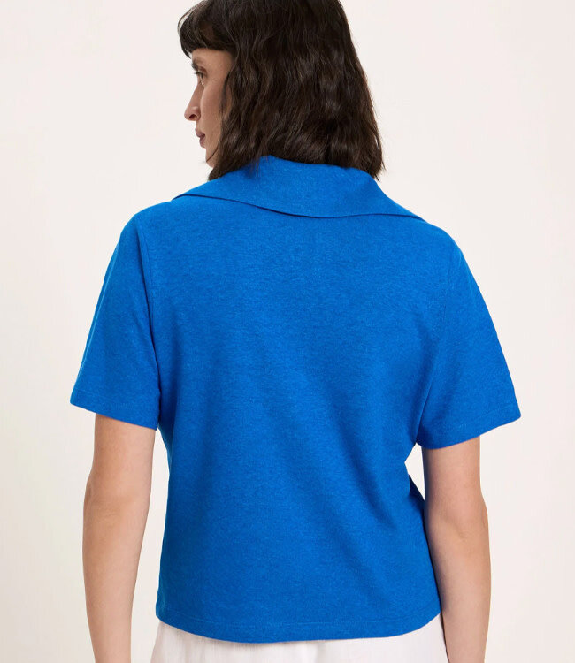 LANIUS hennep polo shirt met v-hals ELFIE LAPIS