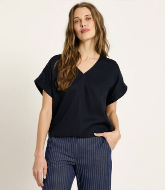 Lanius LANIUS effen v-hals blouse NORE MIDNIGHT van tencel