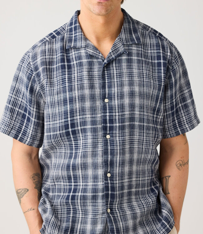 Geruit linnen overhemd STEF NAVY korte mouw KCA