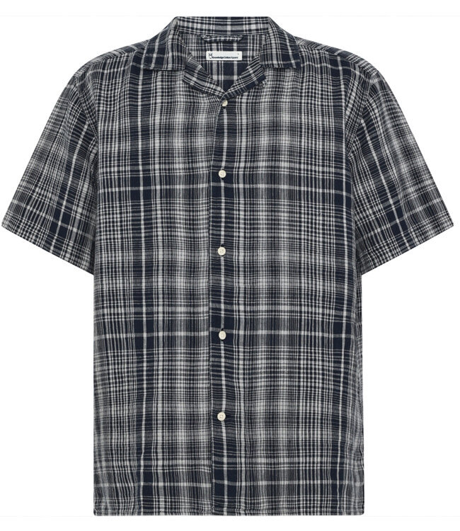 Geruit linnen overhemd STEF NAVY korte mouw KCA