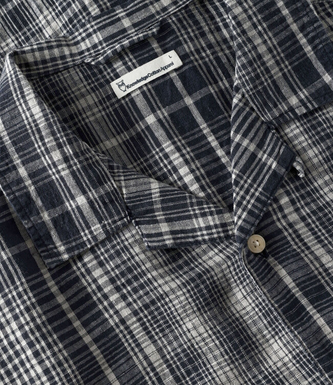 Geruit linnen overhemd STEF NAVY korte mouw KCA