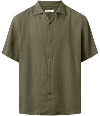 KnowledgeCottonApparel Linnen korte mouw overhemd HENRI OLIVE pure linnen KCA