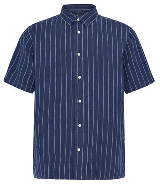 KnowledgeCottonApparel Linnen korte mouw overhemd PAUL STRIPES pure linnen KCA