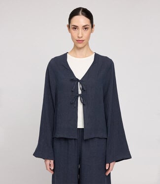 MAZINE MAZINE linnen blouse met strikken ELFIE BLUE