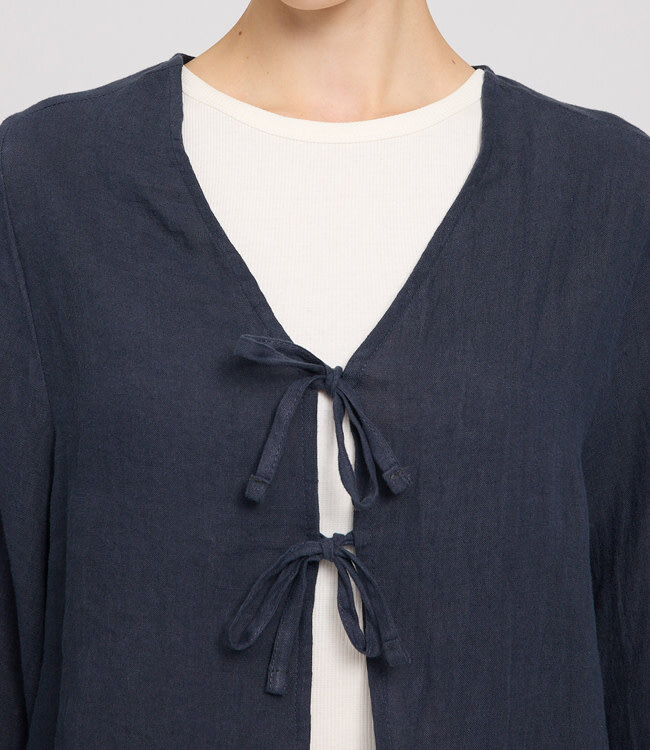 MAZINE linnen blouse met strikken ELFIE BLUE