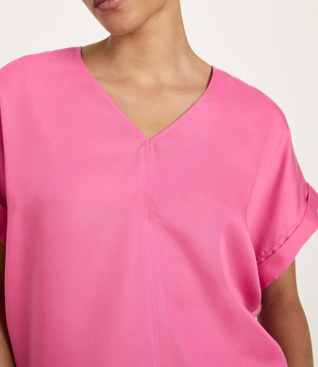 LANIUS effen v-hals blouse NORE ORCHID van tencel