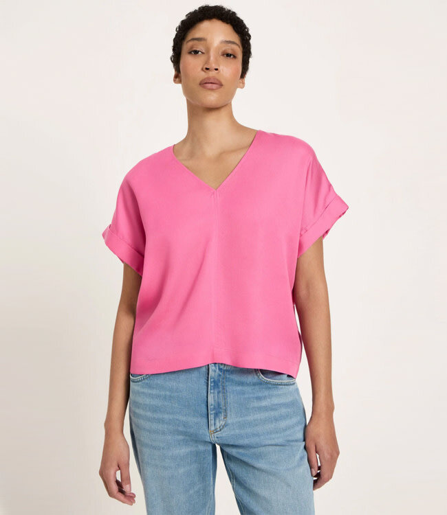 LANIUS effen v-hals blouse NORE ORCHID van tencel