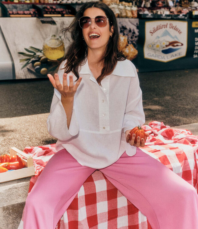 LANIUS wijde pantalon broek JOLENE ORCHID van tencel