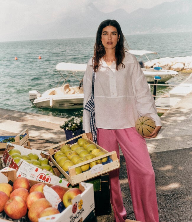 LANIUS wijde pantalon broek JOLENE ORCHID van tencel