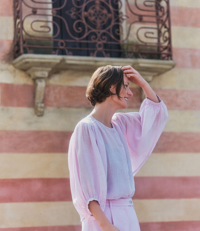 LANIUS blouse met plooien VERENA ORCHID van ramie