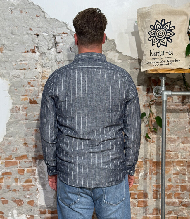 LIVING CRAFTS puur linnen gestreept overhemd PIM NIGHT