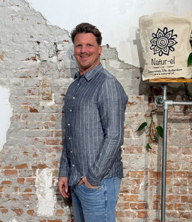 LIVING CRAFTS puur linnen gestreept overhemd PIM NIGHT