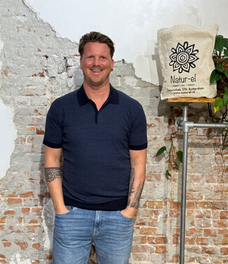 KnowledgeCottonApparel Gebreide polo JAN NIGHT MELANGE biologisch katoen KCA