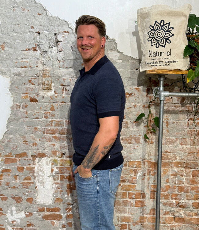 Gebreide polo JAN NIGHT MELANGE biologisch katoen KCA