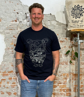 KnowledgeCottonApparel T-shirt met print TIM SKETCH OWL NIGHT biologisch katoen KCA