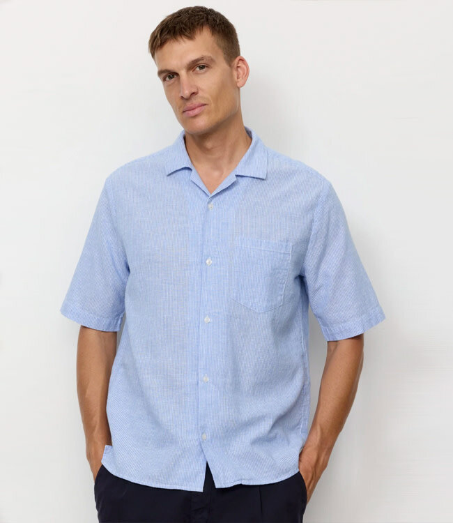 RECOLUTION korte mouw overhemd CAS BLUE STRIPES biokatoen