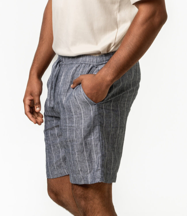 LIVING CRAFTS gestreepte korte broek ROD NIGHT linnen