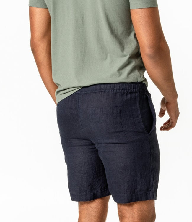 LIVING CRAFTS effen korte broek ROD NAVY  linnen