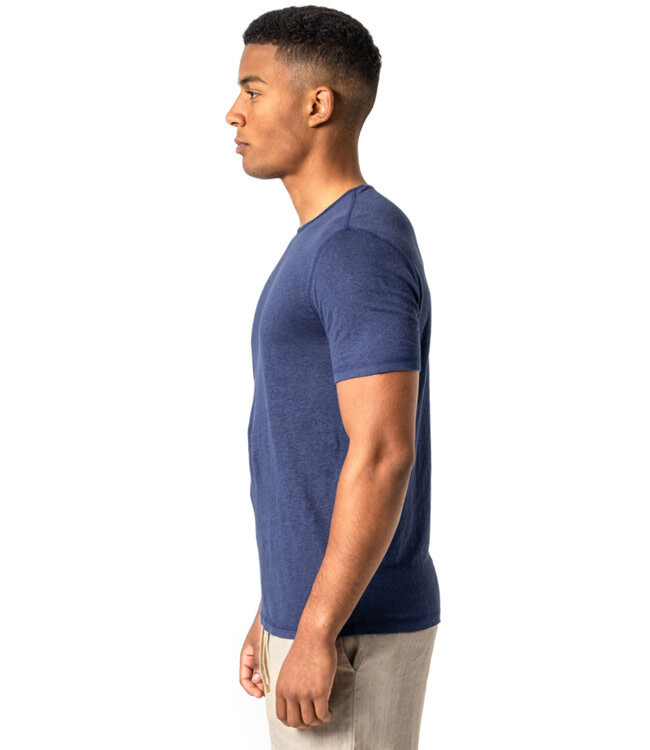 LIVING CRAFTS Linnen t-shirt met ronde hals NAVY