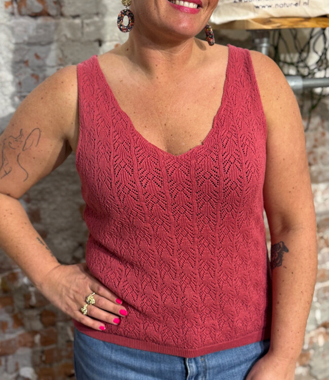 TRANQUILLO gebreide ajour top MALA BERRY biologisch katoen