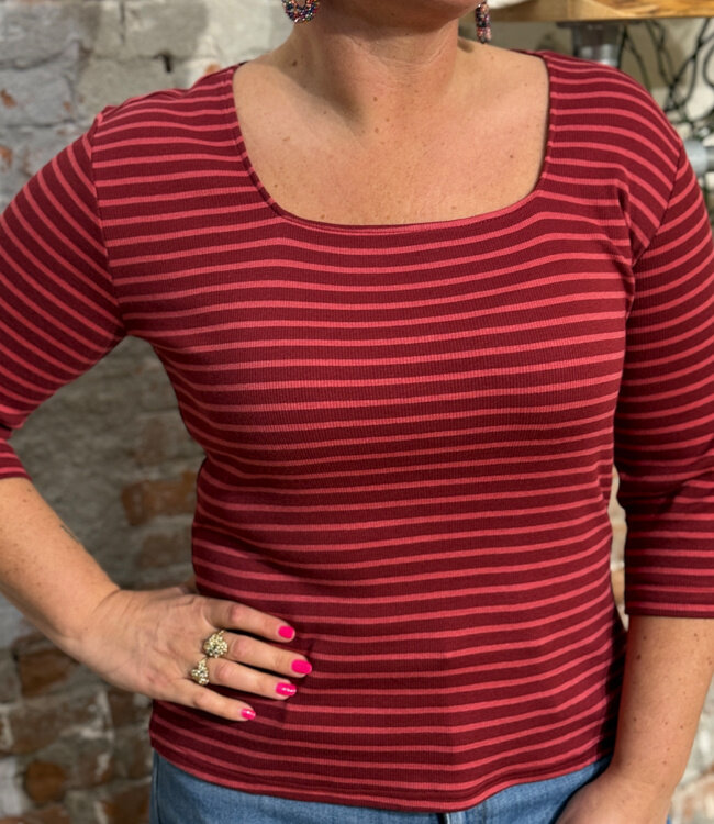 TRANQUILLO gestreept shirt LOLLY RED van tencel katoen