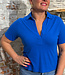 LANIUS hennep polo shirt met v-hals ELFIE LAPIS