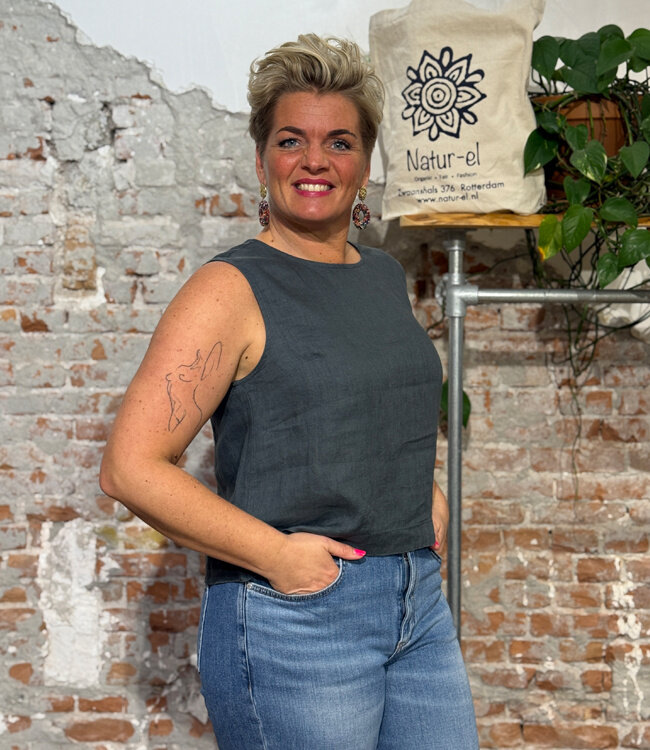 MAZINE mouwloze top LAURA BOTTLE van pure linnen