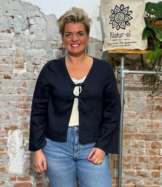 MAZINE MAZINE linnen blouse met strikken ELFIE BLUE