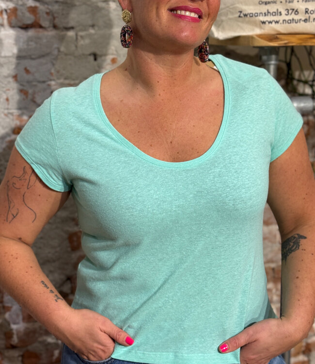 LANIUS hennep shirt RONJA MINT met diepe hals