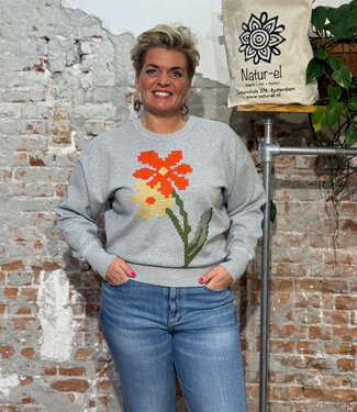 THINKING MU THINKING MU geborduurde sweater JODIE POPPY bio katoen