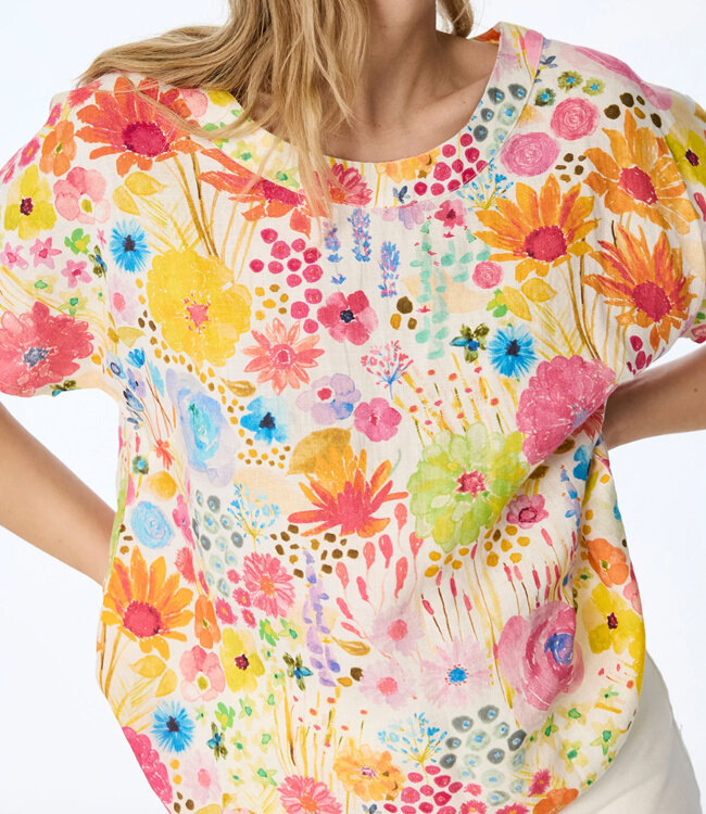 HIMALAYA linnen blouse top FLOWERFIELD met print