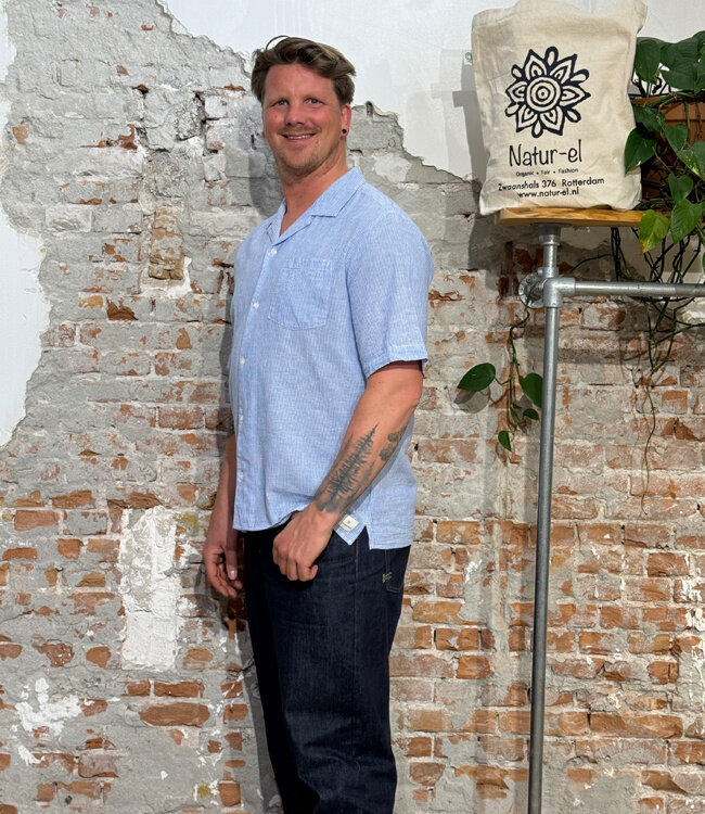 RECOLUTION korte mouw overhemd CAS BLUE STRIPES biokatoen