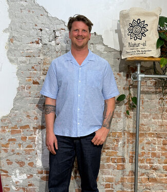 Recolution RECOLUTION korte mouw overhemd CAS BLUE STRIPES biokatoen