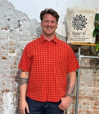 THINKING MU THINKING MU seersucker overhemd PADDY RED bio katoen