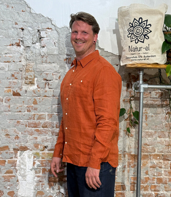 linnen overhemd WAHID BRICK garment dyed KCA
